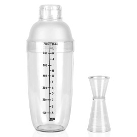 Unbranded Plastic Cocktail Shaker Drink Mixer Bar Tool 700ml, Double Jigger 0.5/1.5oz