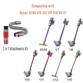 Scratch-free Dusting Brush & 63”Flexible Extension Hose Attachments for Dyson GEN5 V15 V12 V11 V10 V8 V7 Cordless Vacuum Cleaner, Ideal for Car Detailing, Keyboard/Blinds Cleaning,Delicate Surfaces