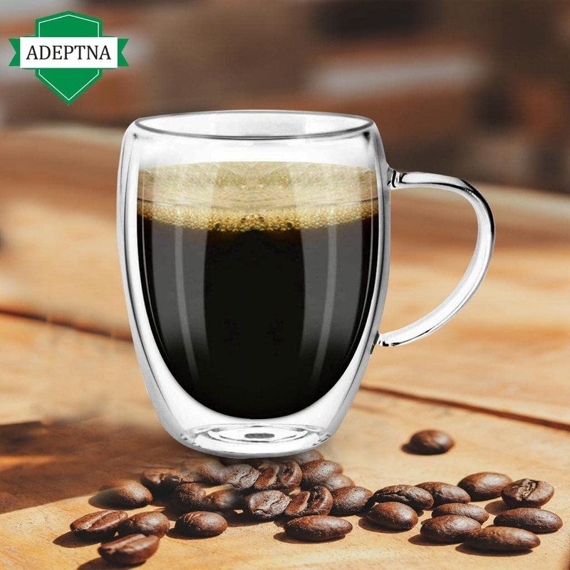 ADEPTNA Finest Large Pack of 2 Double Wall Glass Mugs
