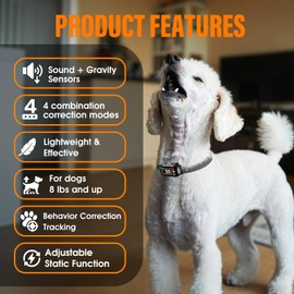 SKBAK Smart Dog Bark Collar, for Small Medium Large Dogs 10-100lbs, Automatic Dog Training Collar to Decrease Barking, Anti Barking Device with 4 Training Modes, More 8 Sensitivity Levels, Black