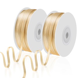 200 Yards Double Faced Gold Satin Ribbon 1/8" Thin Gold Ribbon for Crafts Gift Wrapping Wedding Party Balloons Invitations Valentine's Day Decorations Graduations Bouquets and Sewing Projects