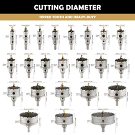 dashap 23PCS Carbide Hole Saw Kit,TCT Hole Saw Set for Metal,Tipped Tooth Cutting Hole Saw Within 5/8'' to 3-15/16'' Cutting Diameter