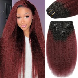 Clip in Hair Extensions Real Human Hair Clip ins 100% Human Hair Extension for Women Clip in Extensions 8pcs Per Set with 18 Clips Double Weft (24 Inch 120g #99J Burgundy)