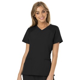 HeartSoul V Neck Top with Rib,Knit Trim, Womens Scrubs, Stretch Fabric Plus Size HS660, 3XL, Black