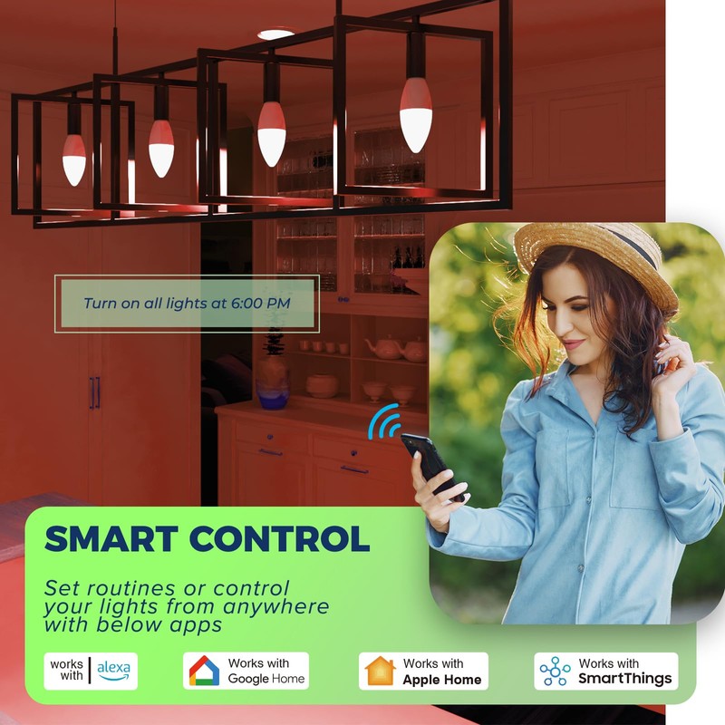 Lightinginside Matter-Enabled E12 Smart Light Bulbs 60W Equivalent, Candelabra Light