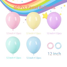 60 Pcs Pastel Balloons Pastel Rainbow Latex Multicolor Party Balloons for Girls Unicorn Kids Birthday Baby Shower Wedding Graduation Party Decorations (pastel)
