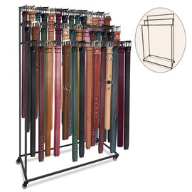 MikaYYeaga Belt Rack, 3-Tier Belt Organizer with 42 Hooks & Wheels, Tie Rack & Bag Rack for Retail Display, Multi-Layer Belt Hanger & Tie Hanger for Store (Black)