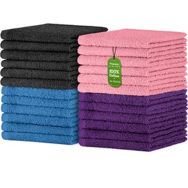 DecorRack 24 Pack 100% Cotton Wash Cloth, Luxurious Soft, 12 x 12 inch Ultra Absorbent, Machine Washable Washcloths, Dark Assortment Colors (24 Pack)