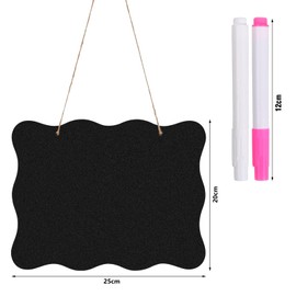 Kioiner Double Sided Hanging Blackboard Signs, 25x20cm Wooden Chalkboard Sign Erasable Mini Chalkboard with 2 Pcs Liquid Chalk and 60cm Hanging String for Home Office Kitchen Wedding Bar Restaurant Birthday Pantry Wall Decor (wavy)