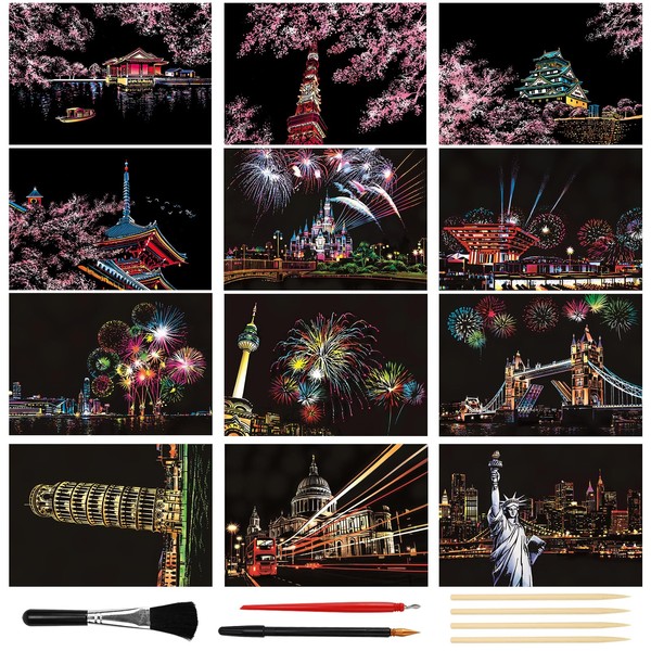 KOUHA Scratch Pictures, Fireworks and Cherry Blossoms, Scratch Paper, Magic