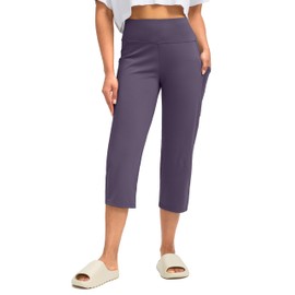 Capri Pants for Women High Waist Workout Yoga Pants with Pockets Tummy Control Leggings Crop Straight Pants(Purple,XXL)
