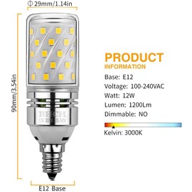 E12 LED Corn Bulbs 12W,3000K Warm White,1200LM,Small Edison Screw Bulbs,100W Incandescent Bulbs Equivalent,Pack of 4