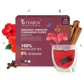 Teabox Organic Hibiscus Cinnamon Clove Green Tea Bags 100 pcs | 100% Natural Hibiscus, Cinnamon & Clove