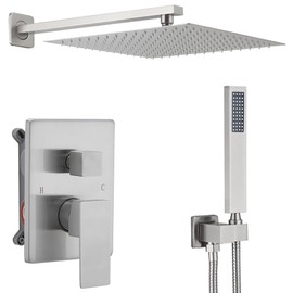 annazom Shower Faucet Combo Set with Shower Spray Wand Large 12 Inch Shower Head Brushed Nickel Surface High Pressure with Rough-in Valve, Brushed Nickel