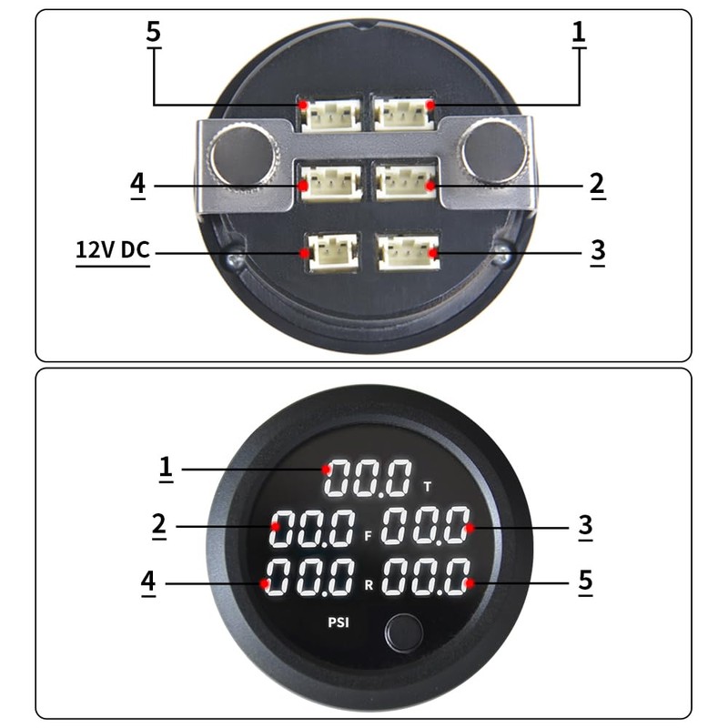 CNRAQR Five Display Air Suspension Gauge Air Ride Air Pressure
