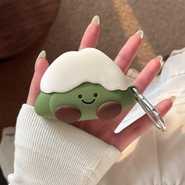 Super Cute Lucky Happy Green Matcha Earphone Case for AirPods Pro/Pro 2，Lovely Stylish Soft Silicone Sitting Matcha Baby AirPods Pro 2/Pro Cover Protector Earbud Protective Case