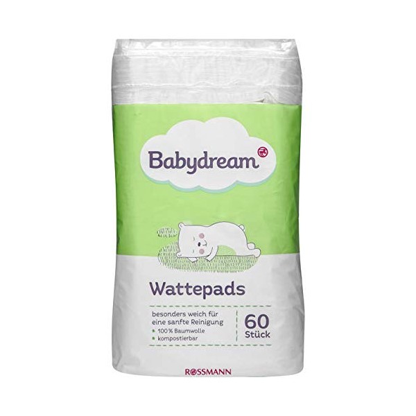 Babydream Cotton Pads, Pack of 60, Ultra Soft for Gentle Cleaning, 100% Cotton, Compostable