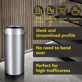 KOKEBREN 65L/17Gal Heavy Duty Open Top Commercial/Kitchen Trash Can, Fingerprint-Resistant Waste Bin for Office Bedroom Restaurant, Brushed Stainless Steel