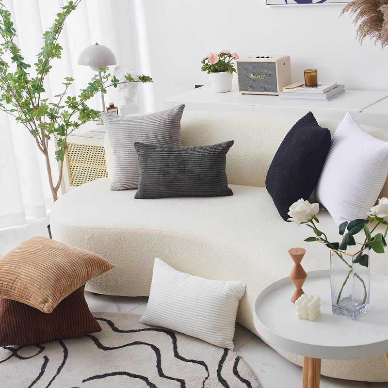 Home Brilliant Pillow Cover 24x24 inches Striped Corduroy Soft Velvet