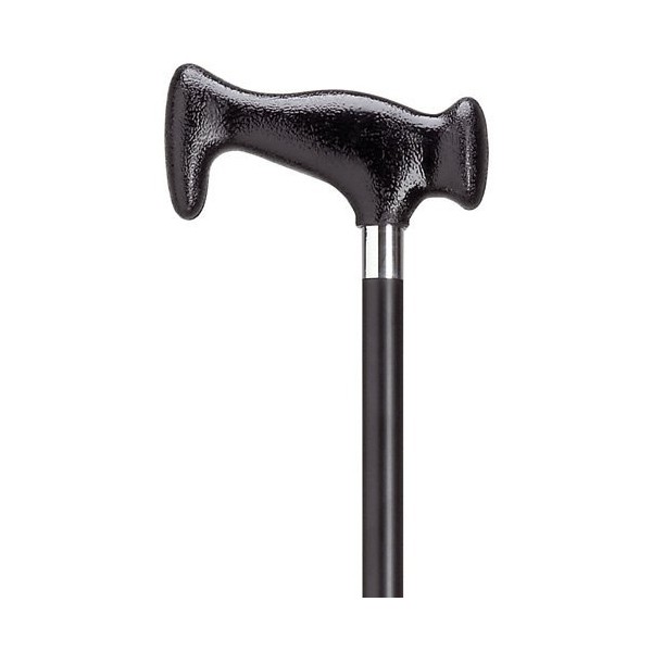 Walking Cane - Unisex consort "J" type handle, 5/8" black aluminum non-adjustable shaft with an aluminum security nut for added safety, 36" long with rubber tip