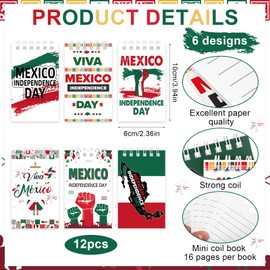 Ioffersuper 24PCS Mexican Independence Day Mini Spiral Notepad and Pen Set,Viva Mexico Independence Journals Fiesta Ballpoint Pen Pocket Notepad Bulk Gifts Supplies for Dia De La Independencia Party
