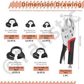 Tanstic 56Pcs 5 Sizes Double Snap Grip Nylon Hose Clamps 6.1-26.1mm Heavy Duty Speedy Double Gripping Nylon Hose Clamps Ratcheting Hose Clamp with Snap Fastener Tool for Hose, Pipe Fixing
