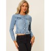Allegra K Women's Denim Jacket Button Down Collarless Long Sleeve