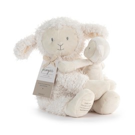 DEMDACO Wrapped in Prayer You and Me 16 Inch Snuggly Soft Polyester Cuddly Plush Toy Stuffed Animal, Curly White Lamb and Baby