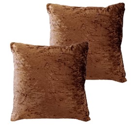 Olivia Rocco Set Of 2 Crushed Velvet Cushion Cover 43 x 43cm Sofa Bed Chair Soft Smooth Washable Square Cushions Decorative Pillows With Invisible Zipper For Couch Bedroom Living Room, Brown