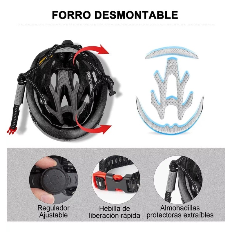 PEGGS Casco De Bicicleta De Ciclismo De Montaña Con Luz
