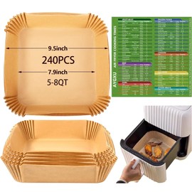 240pcs Air Fryer Disposable Paper Liner, Non-Stick Disposable Air Fryer Parchment Paper Liners, Baking Paper for Air Fryer Oil-Proof, Water-Proof, Food Grade Parchment（6.3" in Bottom, 7.9" on top）