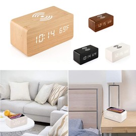 SPORTARC Bedside Wireless Alarm Clock with Dimmable LED Display - Non Ticking Mains Powered Dual Alarm Clock with USB Charger