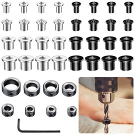 XTUDOU® Pack of 32 Wooden Dowels Centring Tips, Solid Dowel Centring Tips with 8 Depth Stop and 1 Key for Wood Processing Wood Tenon Bit Tool (6/8/10/12 mm)