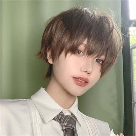 Wig, Men's Short Hair, Wolf Cut Wig, Short Wig, Men's Short Wig, Men's Short, Human Hair, Man, Harajuku, Handsome, Natural, Small Face, Smooth Face, Students, Commuting, Unisex, Wig, Breathable, Daily