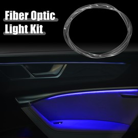 X AUTOHAUX 1.5m 4.92ft 5mm 0.20" Car PMMA Side Glow Fiber Optic Cable Kit with Blue LED Aluminum Alloy Illuminator 12V 1W Guide Light Source Decor - Pack of 2