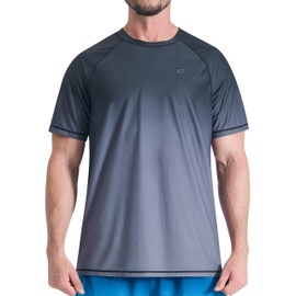Camisetas de natación para hombre, protección solar UPF 50+, playera de secado rápido, para pesca, playa, Black Grey Gradient, Large
