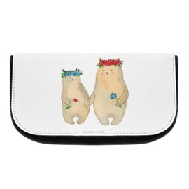 Mr. & Mrs. Panda Cosmetic Bag Bears with Flower Wreath - Gift, Make-Up Bag, Father's Day, Grandma, Toiletry Bag, Best Friend, Mum, Make-Up Bag, White, Hand Drawn