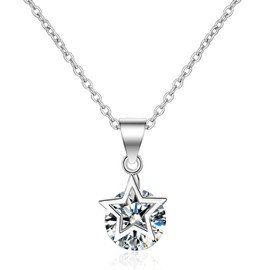 Simple Star Pendant 925 Sterling Silver Necklace Single Stone AAA Cubic Zircon Chains Necklaces for Women Lady Fashion Jewelry