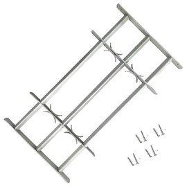 'vidaXL Adjustable Security Grille for Windows with 2 Crossbars - Solid Galvanized Steel Horizontal Installation, Home or Office Use