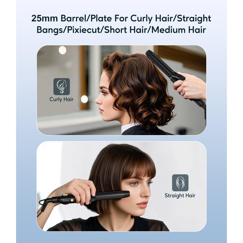Farery Reise-Lockenstab, 25MM Mini-Haarglätter Reisegröße mit 4 einstellbaren Temperaturen, Keramik-Wellenstab