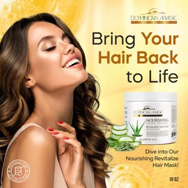 DOMINICAN MAGIC Nourishing Revitalizing Hair Mask with Aloe Vera, Hair Treatment, Deep Repair & Revitalize for Dry, Damaged Hair, All Hair Types, 16oz
