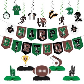 39 piece set 2 Birthday Banners, 18 Spiral Cards, 5 Honeycomb Cards - Football Party Favors & Decorations for Indoor/Outdoor Parties, Schools, Families, Festivals, Match Days - Football Birthday Party Decorations, Football Decorations for Party, Football