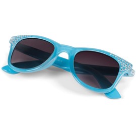 styleBREAKER 09020087 Girls' Nerd Sunglasses with Rhinestones, Plastic Frame and Polycarbonate Flat Lenses, Frame blue/glass grey gradient