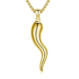 Gold Italian Horn Cornicello Necklace for Men Women with 22"+2" Rolo Chain