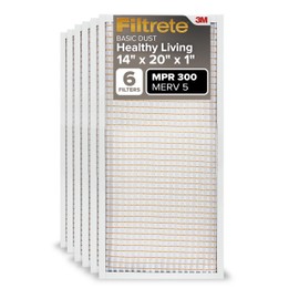 Filtrete 14x20x1 AC Furnace Air Filter MERV 5 MPR 300 Capture Unwanted Particles 3-Month Pleated 1-Inch Electrostatic Air Cleaning Filter, 6-Pack (Actual Size 13.81x19.81x0.81 in)