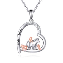 AXOMY Mama Bear Necklace with 3 Cubs 925 Sterling Silver Mama Bear Pendant Necklace Mama Bear Jewelry Gifts for Women Mom Mama Bear Lovers