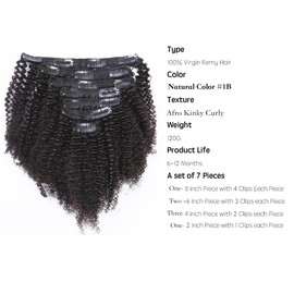 Anrosa Black Hair Kinky Clip ins 3C 4A Type Afro Kinky Curly Clip in Hair Extensions Natural Color Human Hair Real Remy Hair Thick 120 Gram 20 Inch Long Hair Extensions for Black Women