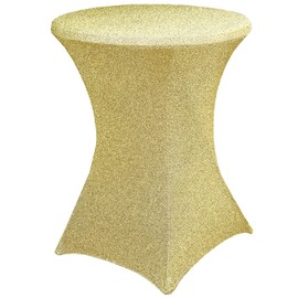 JFDYDM Gold Glitter Cocktail Table Covers - Round Table Cover for 2.6-Foot (32 X 43 Inch) High Top Folding Table, Spandex Table Covers for Wedding Party Banquet Fiesta Pub Bar Round Table Decorations