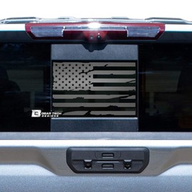 Bogar Tech Designs Precut Quarter Window Distressed American Flag Vinyl Decal Compatible with GMC Sierra and Chevy Silverado 2019-2025, Matte Black