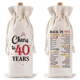 Funny Birthday Wine Bag Gift - Cheers to 40 Years Funny Birthday Wine Bag, 40th Birthday Gift Ideas, Drawstring Burlap Wine Bottle Bag Wine Bag 40th Birthday Gift for Women Men Friend Boss Coworker